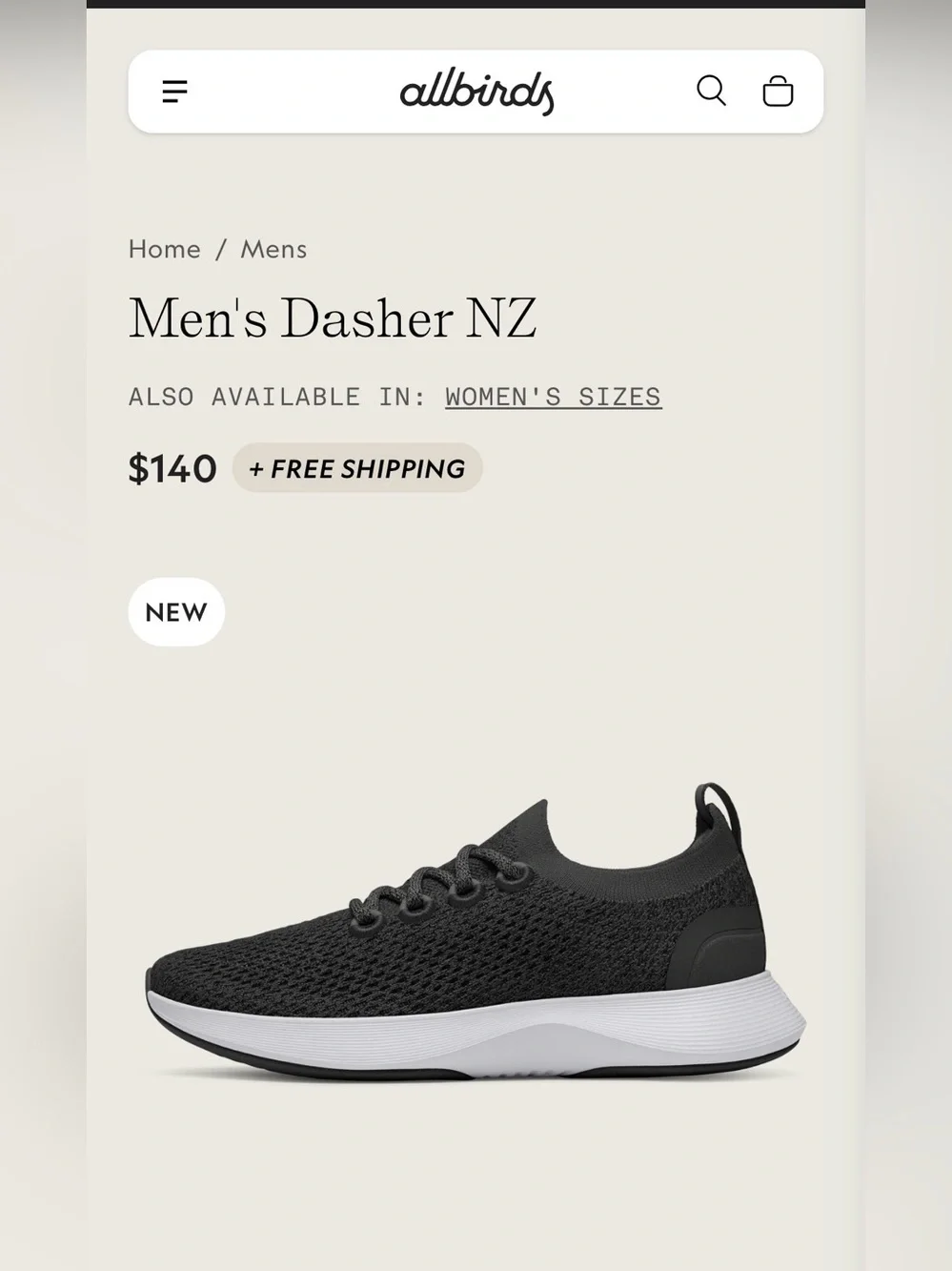 Brand New Allbirds Wool Dasher NZ Men's Size 12 Natural Black White Sole